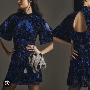Anthropologie Blue and Black Velvet Mini